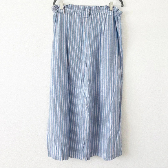 Max studio Blue Pink Pinstripe Linen Blend Wide Leg Pants - Picture 5 of 8